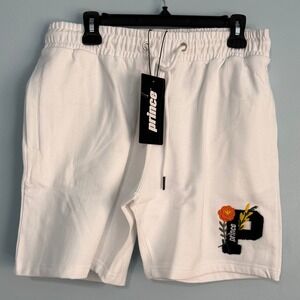 Prince Men's M White Chenille Floral Patch Sweat Shorts 0885